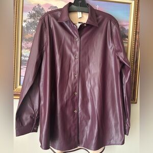 Burgundy Faux Leather Shirt by HUE